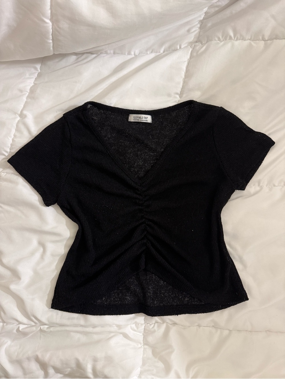 Black Ruched Layering V-Neck Top by 3.3Field Trip from ALAND